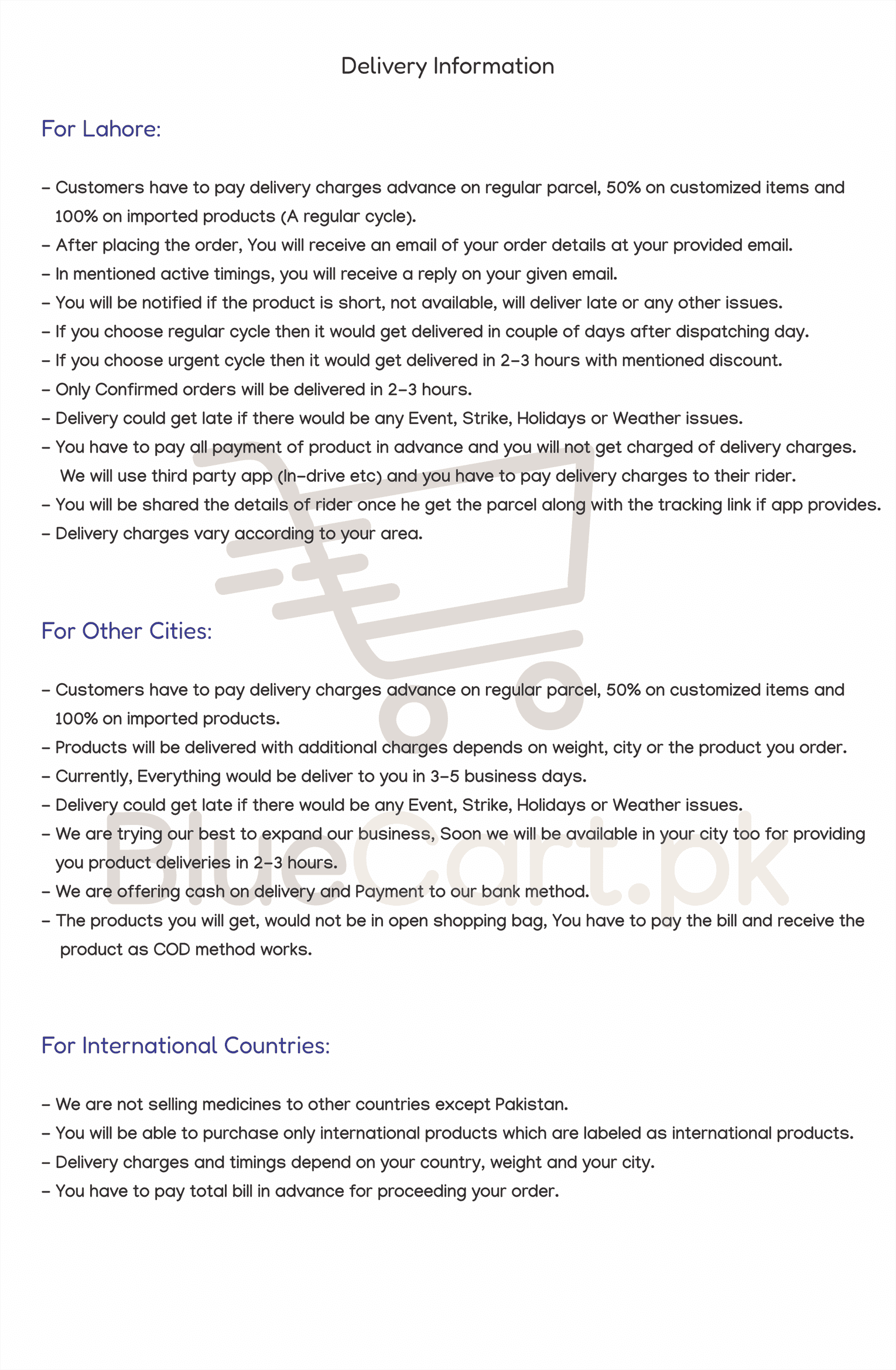 Shipping Policy of bluecart.pk
